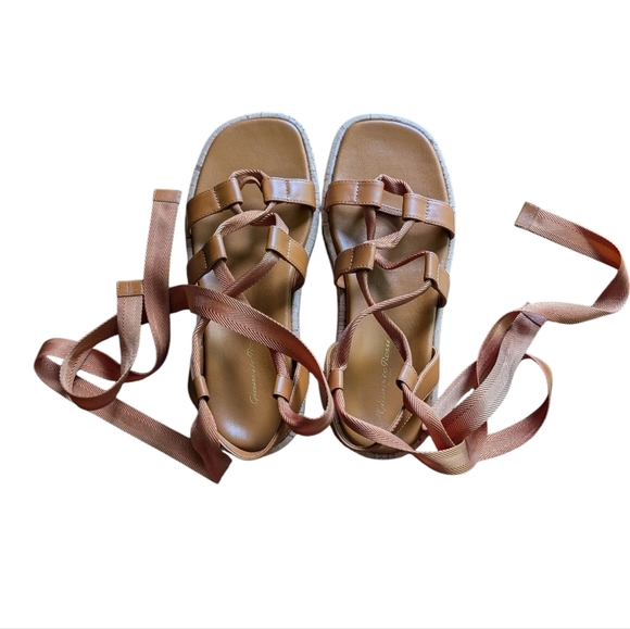 Gianvito Rossi Vitello Leather Cork Ribbon Brown Sandals sz 10 - Picture 14 of 14